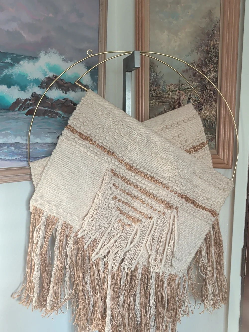 Handwoven Boho Wall Hanging Pair - Cream and Brown